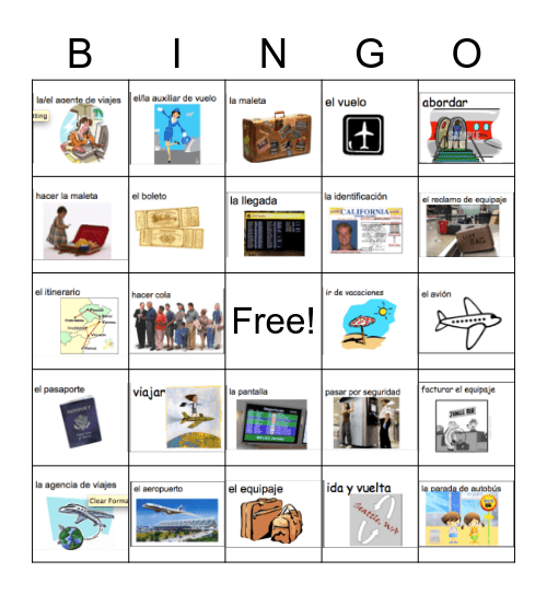 Vocab de viaje Bingo Card