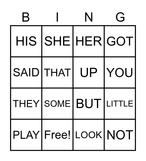 RHYMING WORD BINGO Card