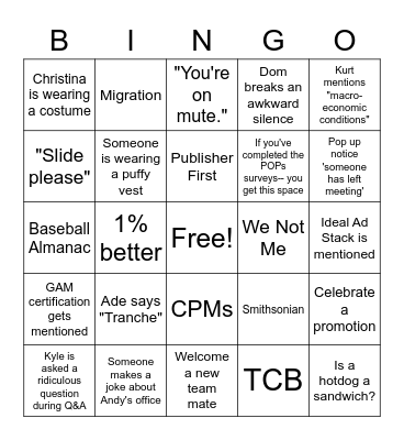 January All Hands Bingo Card