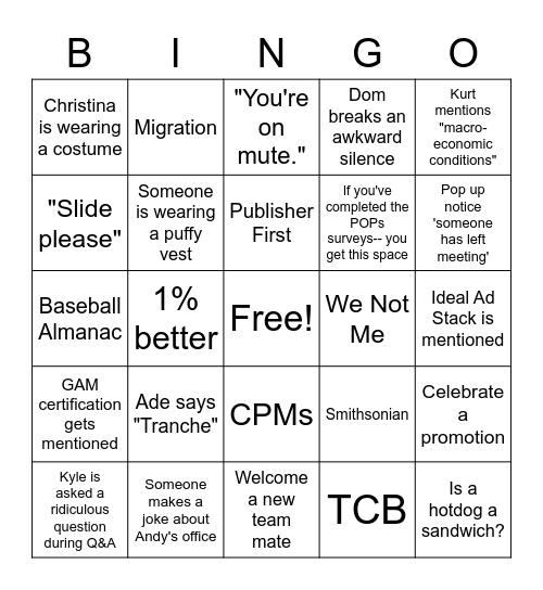 January All Hands Bingo Card
