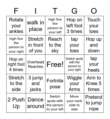 Fitness bingo Card