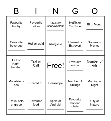 Things in Common 3 Bingo Card