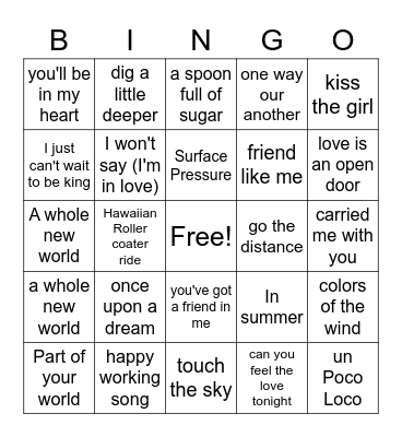 Disney Bingo Card