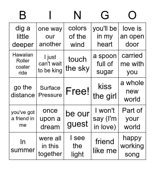 Disney Bingo Card