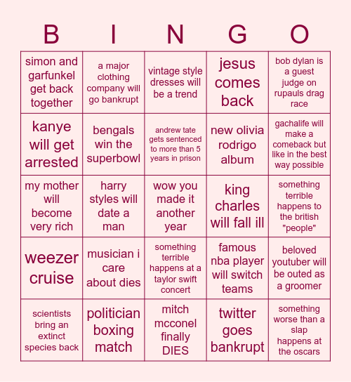 2023 predictions Bingo Card