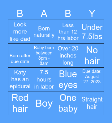 Tyler Baby Bingo Card