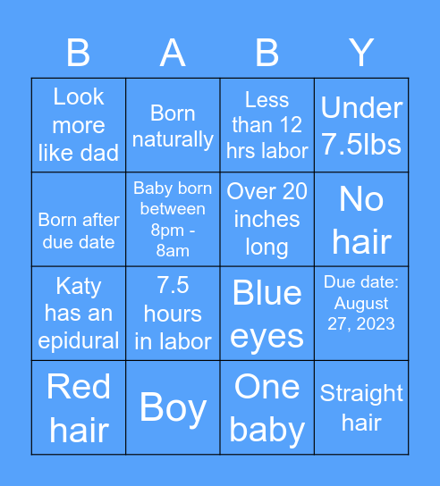 Tyler Baby Bingo Card