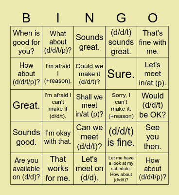 Let's arrange a meeting. When shall we meet? Bingo Card