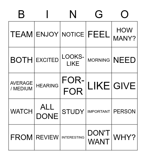 ASL VOCAB FINAL EXAM Bingo Card