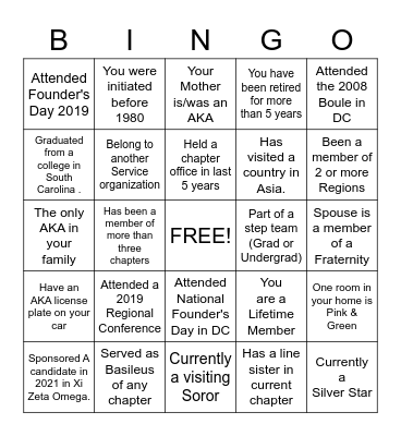 ALPHA KAPPA ALPHA SORORITY Bingo Card