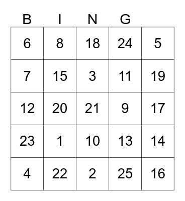 BINGO de NUMEROS! Bingo Card