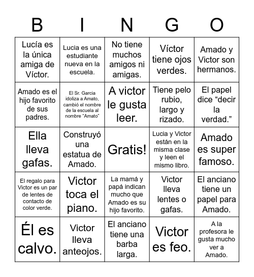 Me llamo Victor Bingo Card