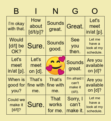 Let's arrange a meeting. When shall we meet? Bingo Card
