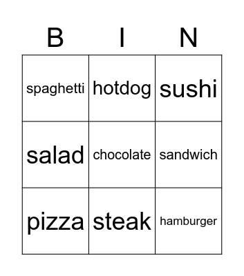 Food Bingo Card