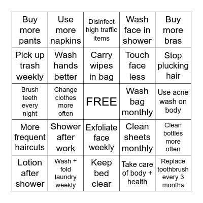 2023 Hygiene Goals Bingo Card