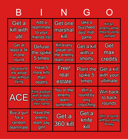 Valorant Bingo Race Bingo Card