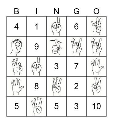 ASL Numbers 1-10 Bingo Card