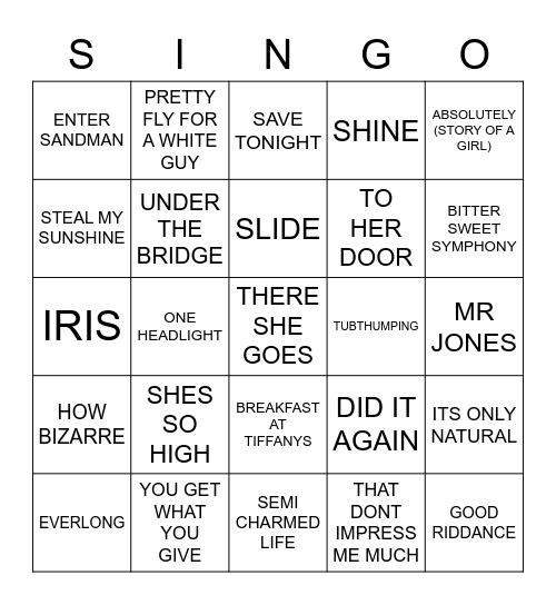 789 FEEL GOOD 90’S Bingo Card