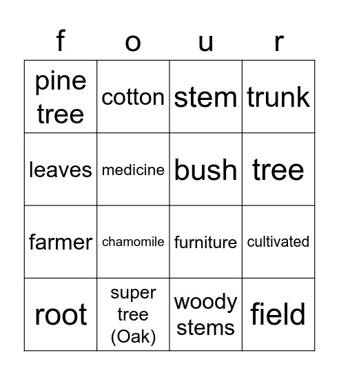 Unit 4 Bingo Card