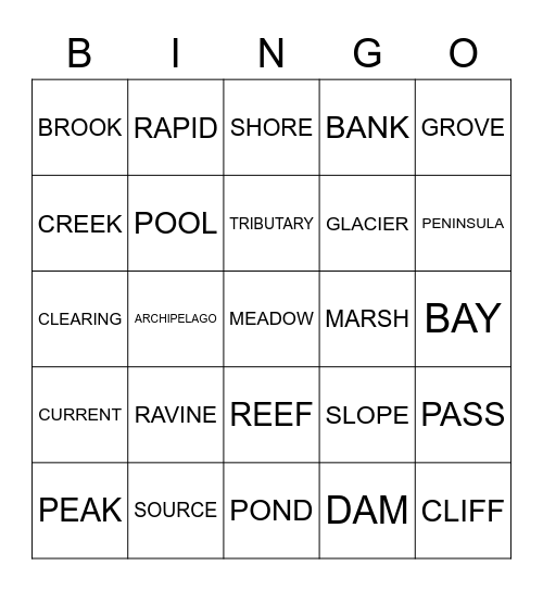 NATURAL FEATURES Bingo Card