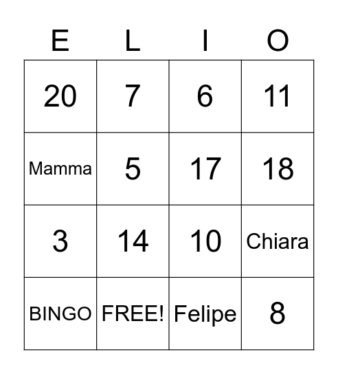 Elio Baby Shower Bingo Card