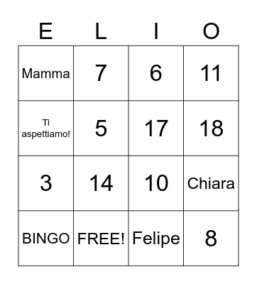 Elio Baby Shower Bingo Card