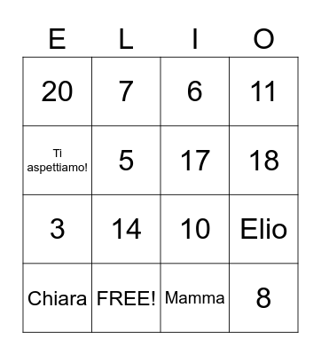 Elio Baby Shower Bingo Card