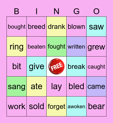 Irregular Verbs Bingo Card