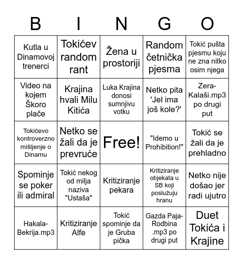 Tokićevi Dvori Bingo Card