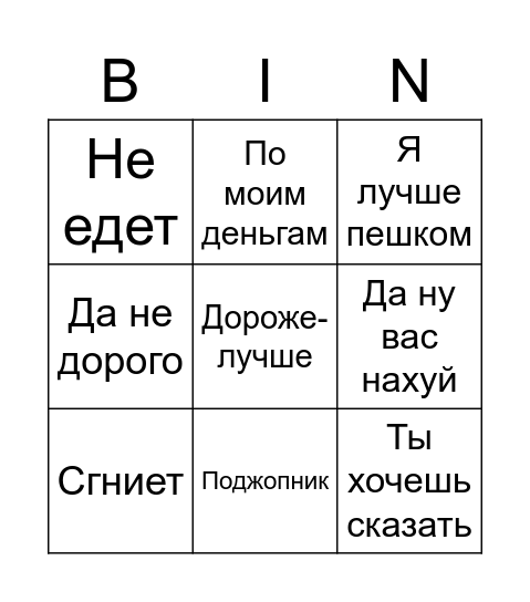 Борис Бинго Bingo Card
