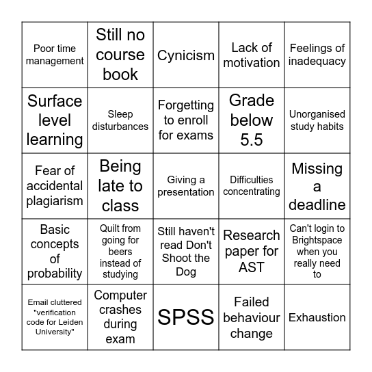 Burnout Bingo! Bingo Card