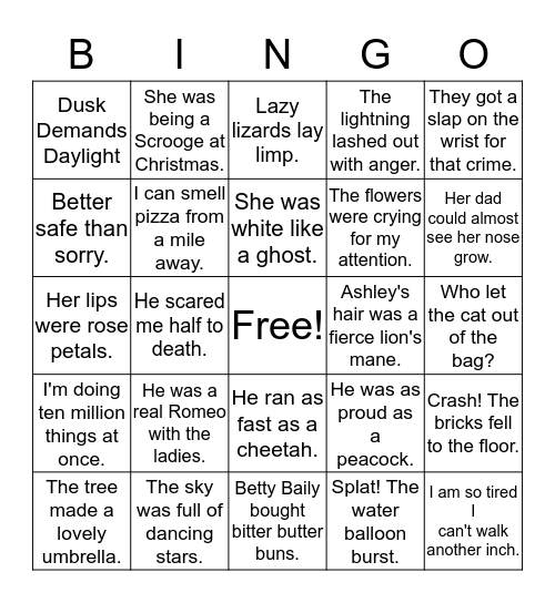 Figurative Language Bingo Card