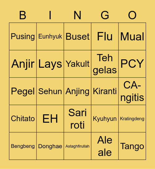 NJUNG BINGO Card