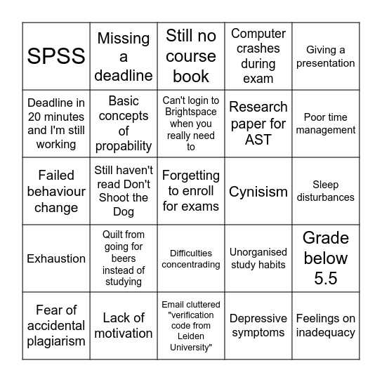 Burnout bingo! Bingo Card