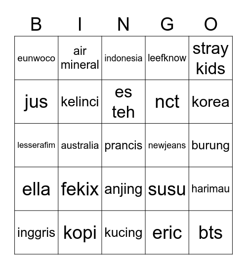 punya fekix Bingo Card