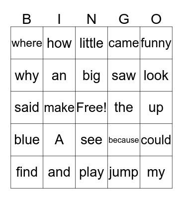 First Grade Sight Word Bingo Card
