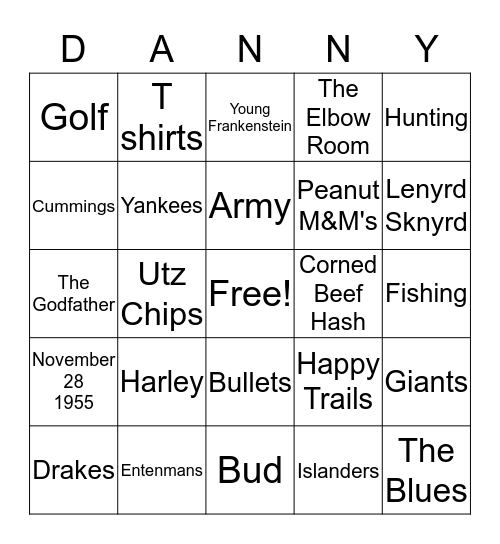 Danny BINGO Card