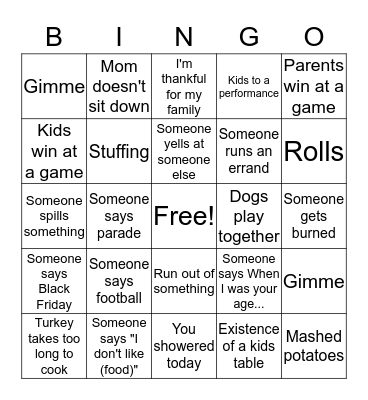 Thanksgiving Bingo Card