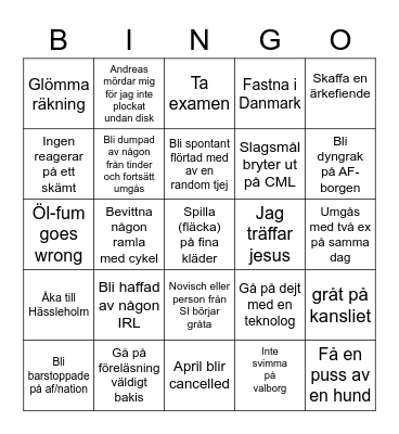 Aprils 2023 Bingo Card