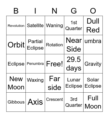 Moon Phases & Eclipses Bingo Card