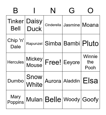 Disney Characters Bingo Card