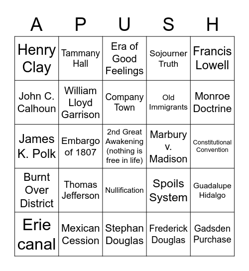 APUSH Review Bingo Card
