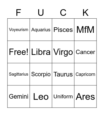 Zodiac Conquest Bingo Card