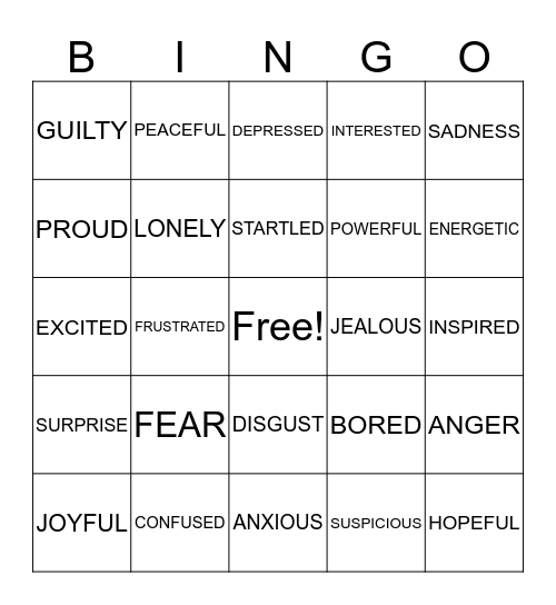 FEELINGS BINGO Card