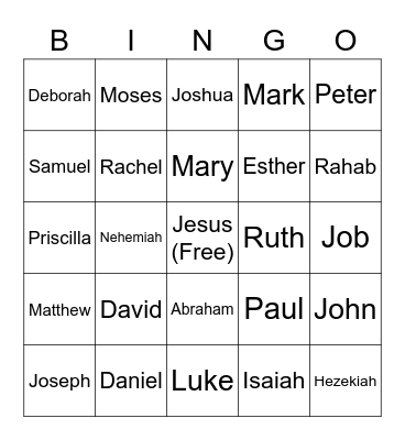 Bible Characters Bingo Card