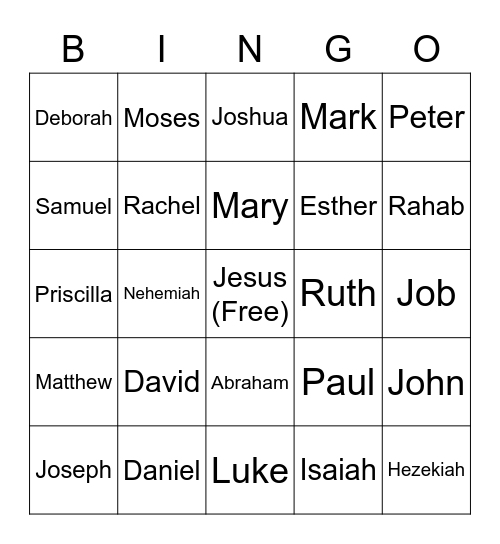 Bible Characters Bingo Card