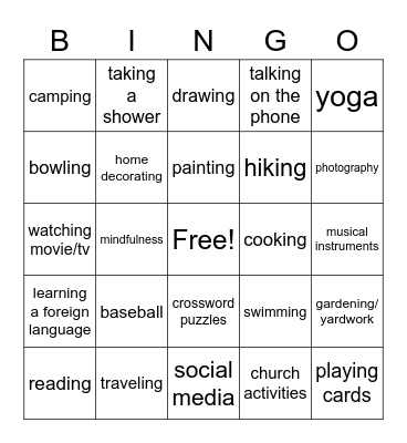 Leisure Bingo Card