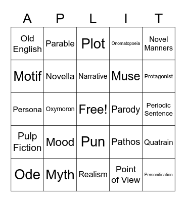 Literingo Bingo Card