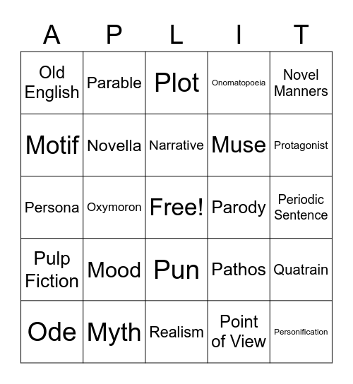 Literingo Bingo Card