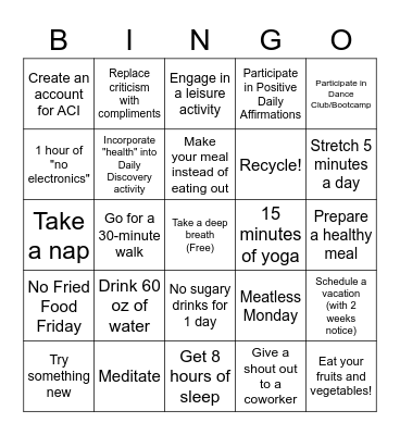 Love Yourself Bingo Card